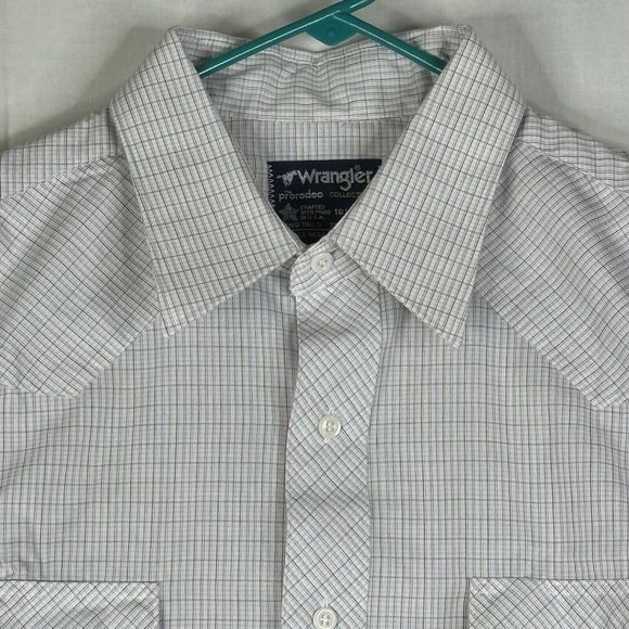 Wrangler Prorodeo Shirt Men Large 16.5 Tapered Long Tails Button White Plaid USA - Picture 1 of 13